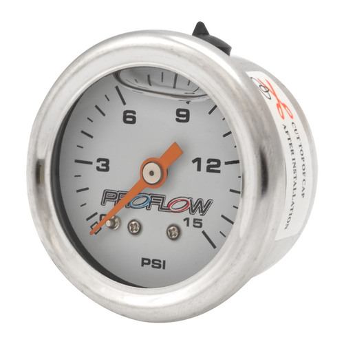 Proflow Fuel Pressure Liquid Filled Gauge 0-15PSI Stainless body/White Face