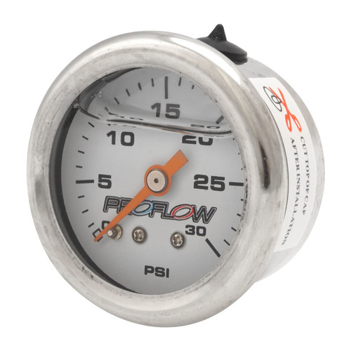 Proflow Fuel Pressure Liquid Filled Gauge 0-30PSI Stainless Body/White Face