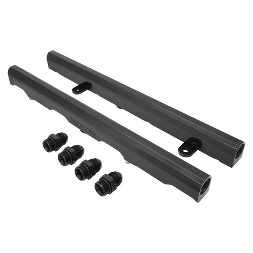 Proflow Fuel Rails, Kit, For Holden Commodore VE-VF, LS2/LS3/L76/L77/L92, -08AN ORB, Billet Aluminium, Black Anodised