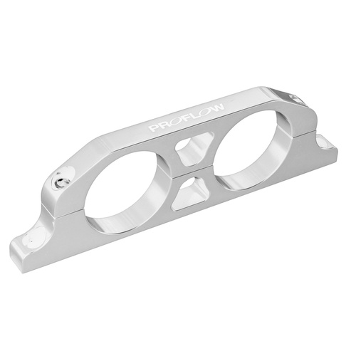 Proflow Fuel Filter Brackets Dual 50mm hole, Aluminium, Silver Anodised