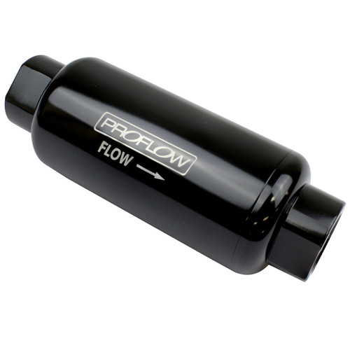 Proflow Fuel Filter, Inline Mount, 10 Microns, Billet Aluminium, Black Anodised, 140mm length -10 AN Inlet/Outlet