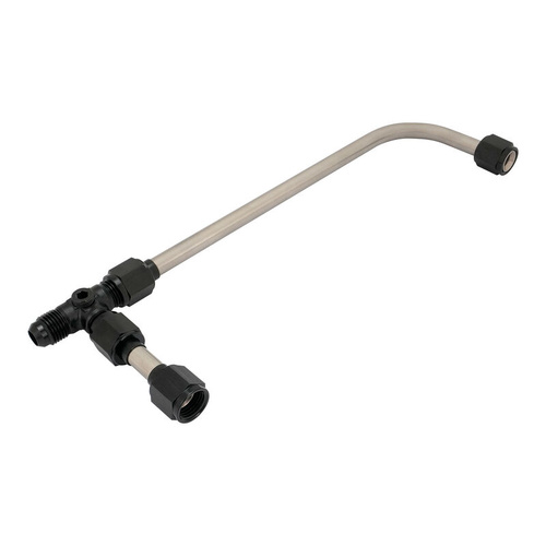 Proflow Fuel Line, 3/8 Stainless Steel Tube, Dual Feed, Black Fittings, Suits Holley 4150, 9-5/16 Centres, AN6 Inlet , 1/8 NPT Gauge Port With Plug