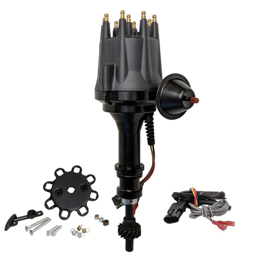 Proflow Distributor, Billet Black, HEI Ready-to-Run, Vacuum Advance, For Ford 302 351 Cleveland Early Large Shaft
