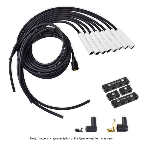 Proflow Spark Plug Pro Lead Wires, White Ceramic, Spiral Core, 8.8mm, Black, Straight Boots, Universal, V8, Set