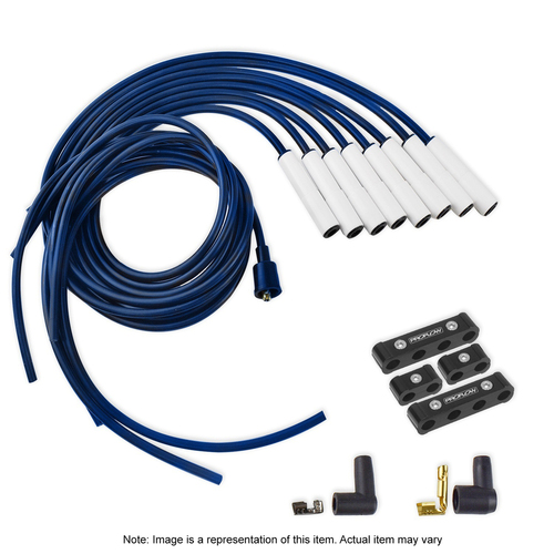 Proflow Spark Plug Pro Lead Wires, White Ceramic, Spiral Core, 8.8mm, Blue, Straight Boots, Universal, V8, Set