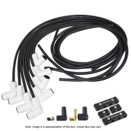 Proflow Spark Plug Pro Lead Wires, White Ceramic, Spiral Core, 8.8mm, Black, 90 degree Boots, Universal, V8, Set