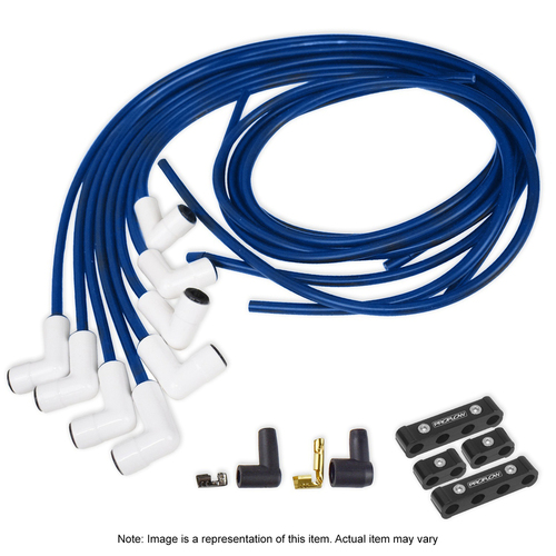 Proflow Spark Plug Pro Lead Wires, White Ceramic, 8mm Spiral Core, Blue, 90 degree Boots, Universal, V8, Set