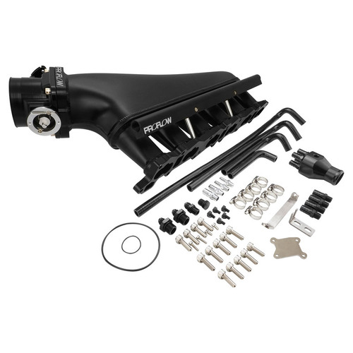 Proflow Intake Manifold Kit, Fabricated Aluminium, Black, For Nissan RB26 Inlet Plenum, 90mm Throttle Body, Fuel Rail