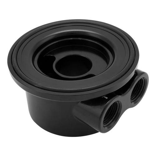 Proflow Universal Oil Filter Sandwich Adaptor, Ford & Chev, 90 Deg, AN8 ORB Ports, Billet Aluminum, Black