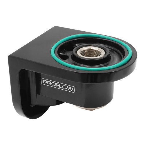 Proflow 90 Degree Oil Filter Adaptor, Billet, 3/4''-16 Thread, Suits All Traditional Ford V8, Black Anodised