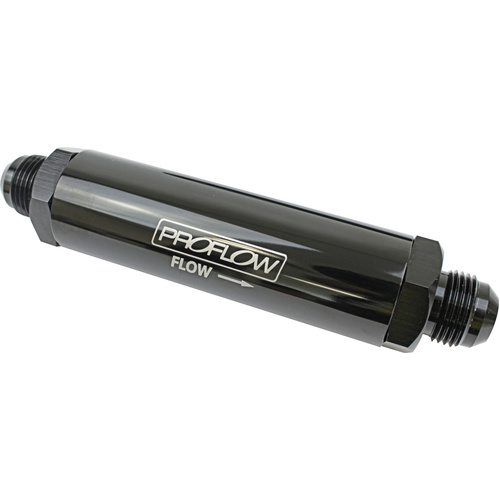 Proflow Oil Filter Billet Aluminium In-Line Black, Stainless Element -10AN