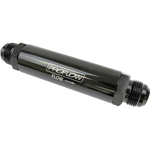 Proflow Oil Filter Billet Aluminium In-Line Black, Stainless Element -12AN