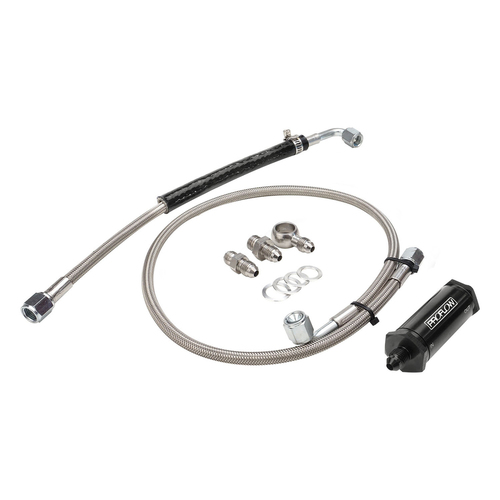 Proflow Turbo Oil Feed Line Kit, Stainless Braided Hose, 30 Micron Filter, For Ford Falcon Barra FG, XR6 Turbo