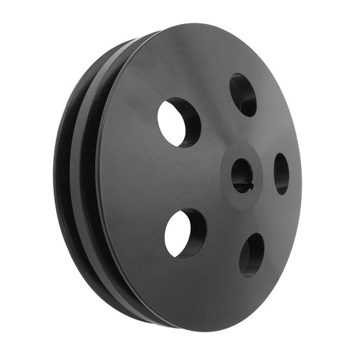 Proflow Pulley, V-Belt Power Steering Early GM 2-Groove, 5.800in Diameter, Suit 5/8 Keyed Shaft, Black Aluminium