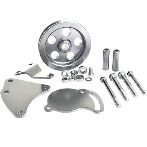 Proflow Power Steering Pump Bracket mounting kit, GM Type Pump, V Belt Pulley, Chrome
