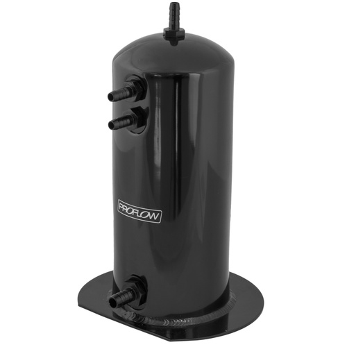 Proflow Fuel Surge Tank Aluminium, 254mm x 108mm Round, 2.5L, Barb & AN Fitting Kit, Black Anodised