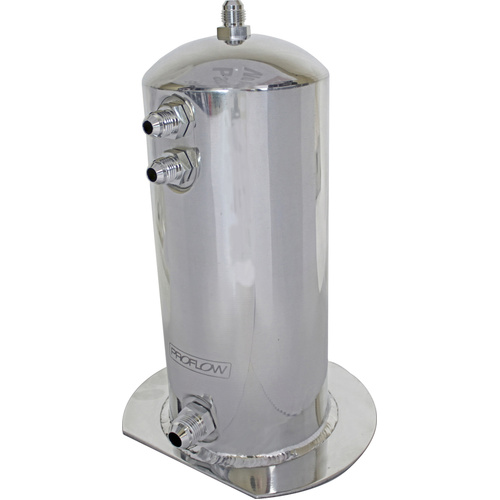 Proflow Fuel Surge Tank Aluminium, 254mm x 108mm Round 2.5L, AN Fitting Kit, Show Polished