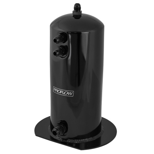 Proflow Fuel Surge Tank Aluminium, 254mm x 108mm Round, 2.5L, AN Fitting Kit, Black Anodised