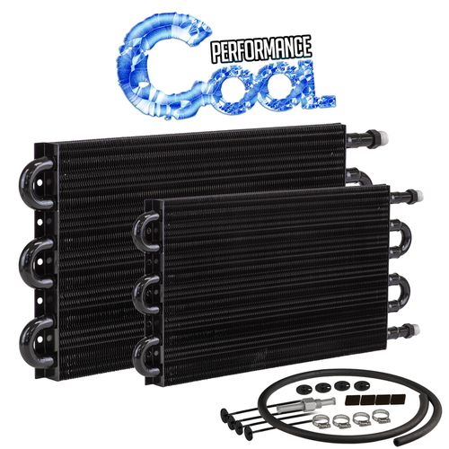 Proflow Transmission Fluid Cooler, Tube, Fin, black powder coated 7.5 in. x 12.5 in. x 0.75 in, AN6 Fittings