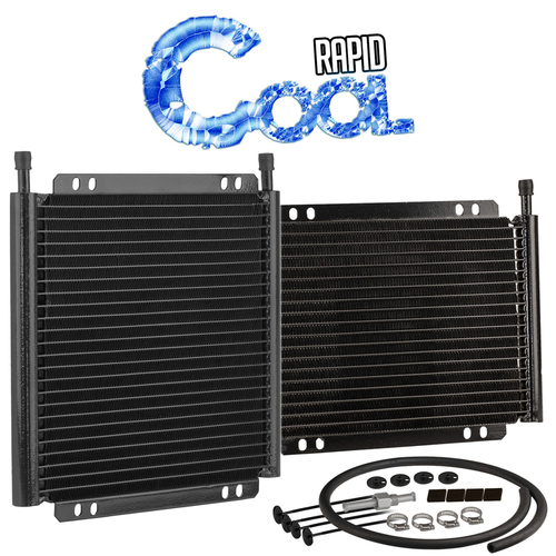 Proflow Transmission Oil Cooler, Plate & Fin, black powder coated, 11 in. x 6 in. x 0.75 in., 3/8 in. Inlet, Outlet