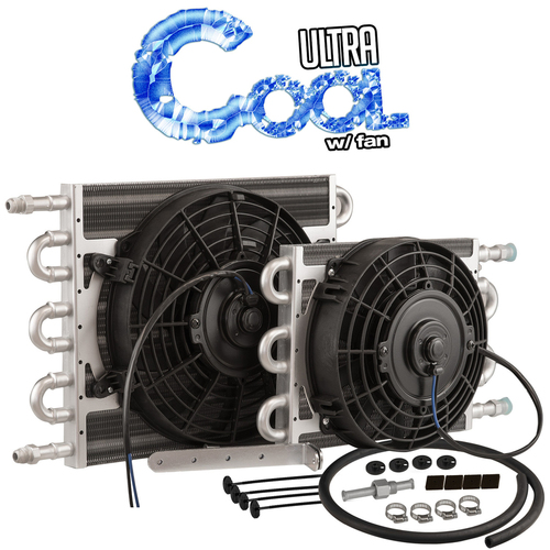 Proflow Transmission Cooler & Fan Kit Natural, 7.5 in x 12.50 in, Tube & Fin, 10in. Fan 350CFM, AN6 Inlet, Outlet