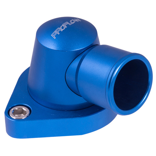 Proflow Water Neck, Billet Aluminium Swivel, Blue Anodised, 90 Degree, SB & BB Chev