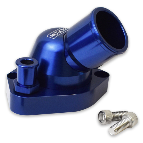 Proflow Water Neck, Billet Aluminium, Swivel Blue Anodised, 45 Degree, SB For Ford 289-351W