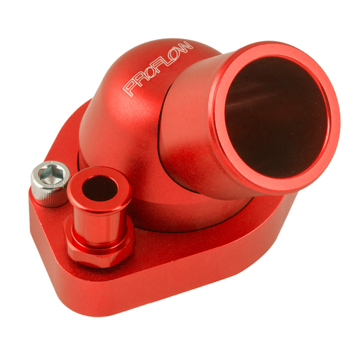 Proflow Water Neck, Billet Aluminium, Swivel Red Anodised, 45 Degree, SB For Ford 289-351W
