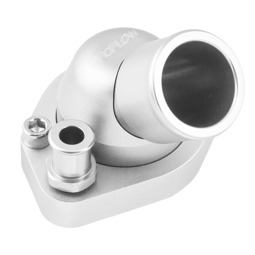 Proflow Water Neck, Billet Aluminium Swivel Silver Anodised, 45 Degree, SB For Ford 289-351W
