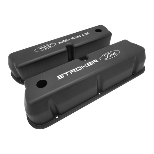 Proflow Valve Covers, Tall Cast Aluminium, Black, Stroker Ford Logo, Small Block For Ford 289, 351W, Pair