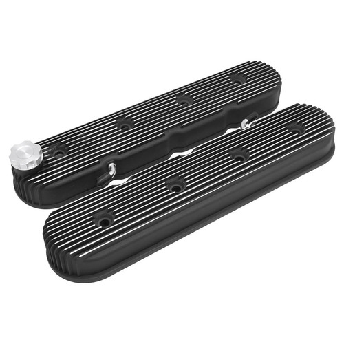 Proflow Valve Covers Tall Cast Aluminium LS Chev For Holden Commodore Engines Vintage Series Finned, Satin, Black Machine Finns
