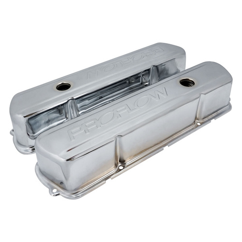 Proflow Valve Covers Steel, Tall, Chrome For Holden Commodore, 253, 308, Proflow Logo, Pair