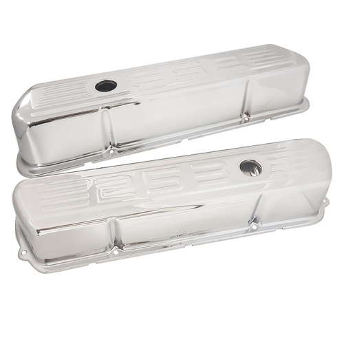 Proflow Valve Covers Steel, Tall, Chrome For Holden Commodore, 253 Logo, Pair