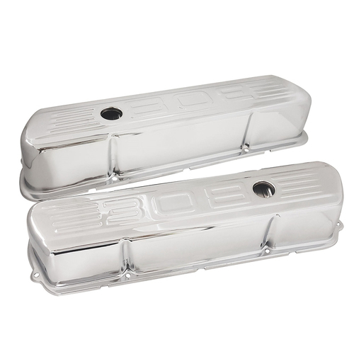 Proflow Valve Covers Steel, Tall, Chrome For Holden Commodore, 308 Logo, Pair