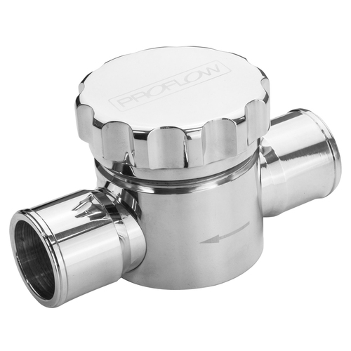 Proflow Coolant Filter, Inline with Cap, Billet Aluminium, Polished, 1.500 in. Inlet, 1.500 in. Outlet, Kit