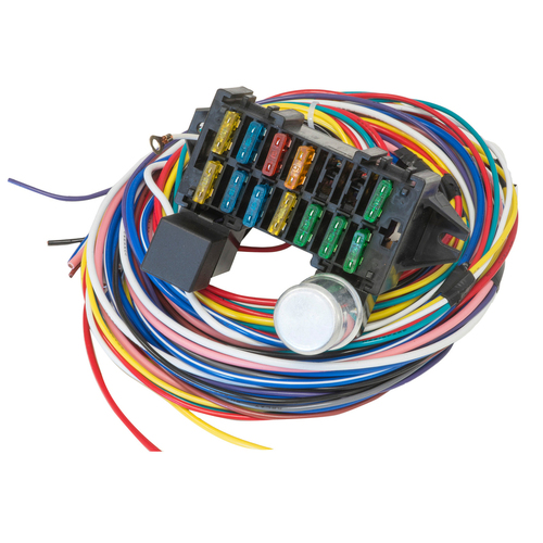 Proflow Wiring Harness, 12-Circuit, Dash Ignition, Fuse Block, Spade Fuse, Universal, Kit