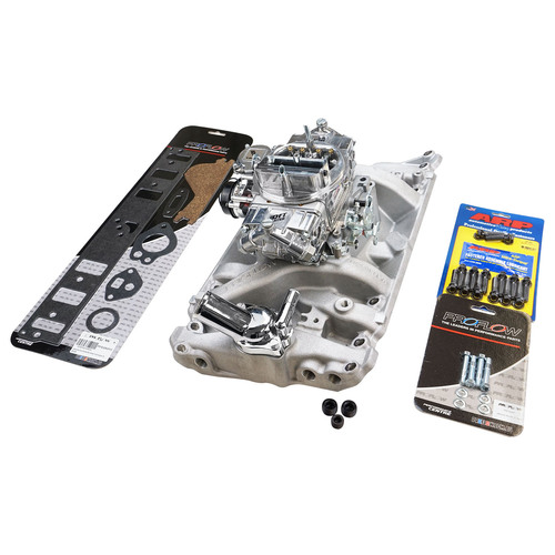 Intake Manifold & Carburettor Kit, Silver Series Proflow Air Dual Intake, Quick Fuel Slayer 600 Vac, Electric Choke Carburettor, Holden, Commodore V8
